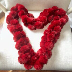Red Pom-Pom Infinity Neck Scarf 31” Marcus Adler NY